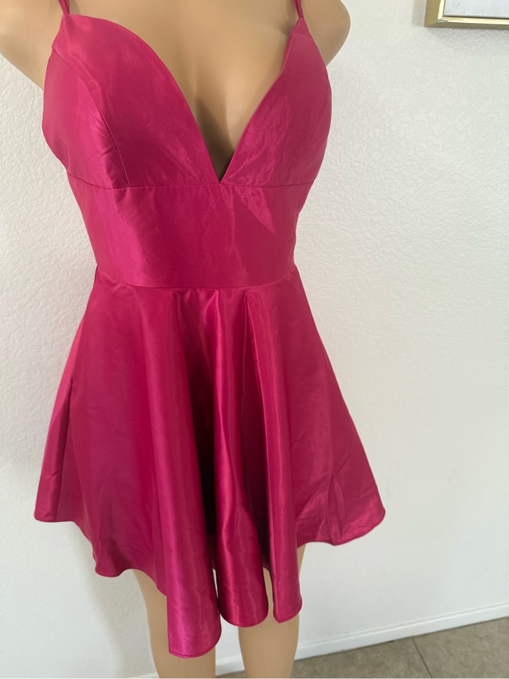 Women's Fuchsia Mini Dress with Plunging V-Neck